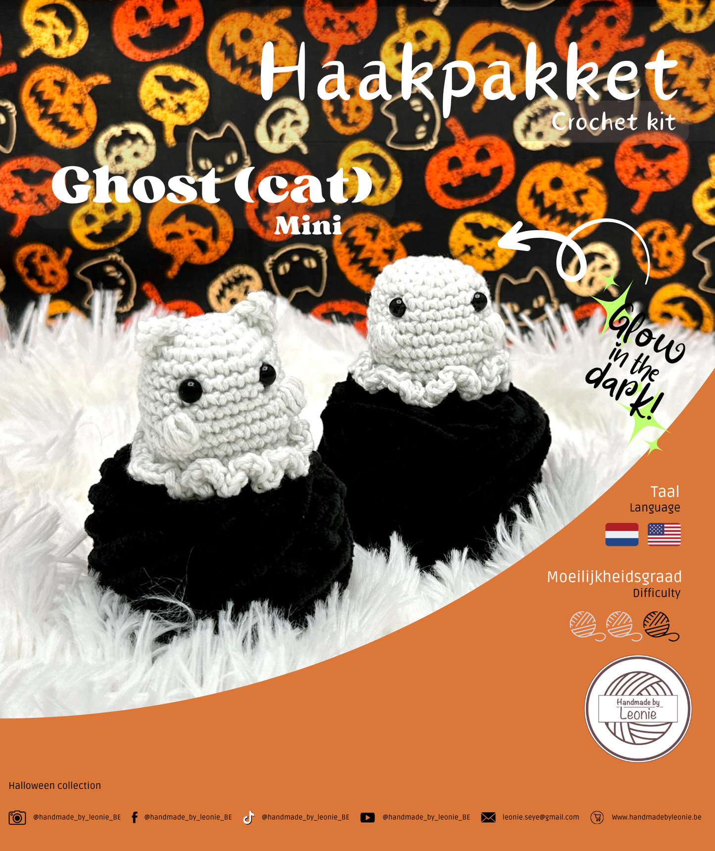 Mini geest (met kattenoren) (Halloween collectie) - Haakpakket